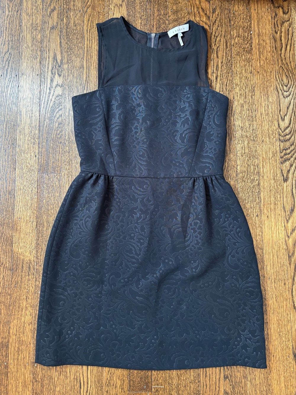 Sandro Black Sleeveless Jacquard Mini Dress